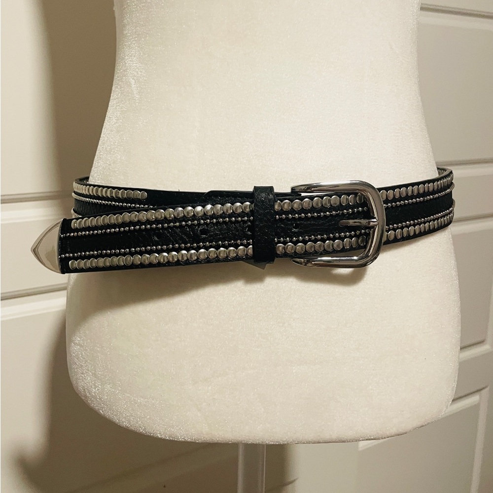 Linea Pelle 
lp blue Black Belt
Silver circle stud border
Size M